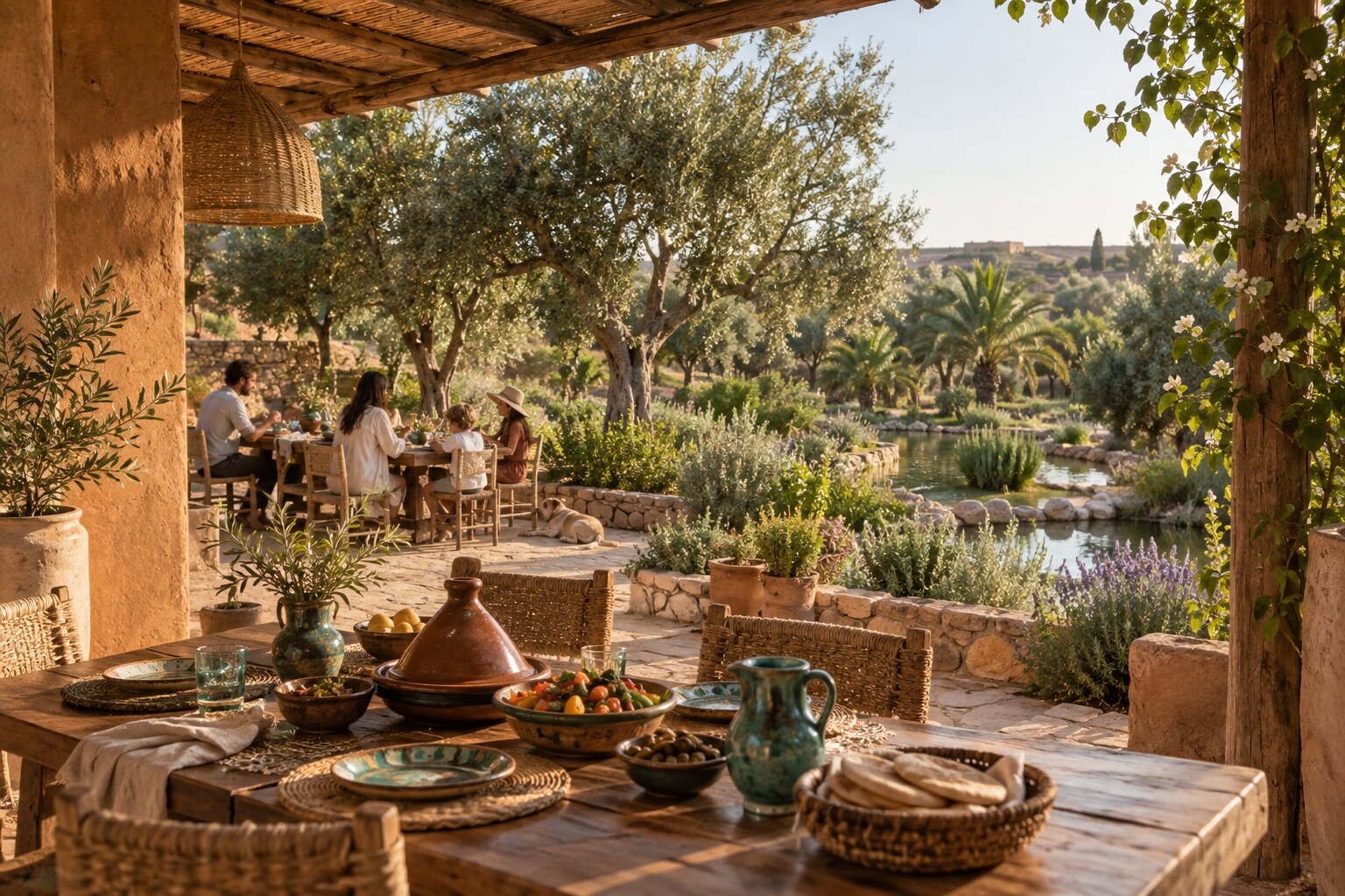 Table marocaine dressée avec les produits du terroir